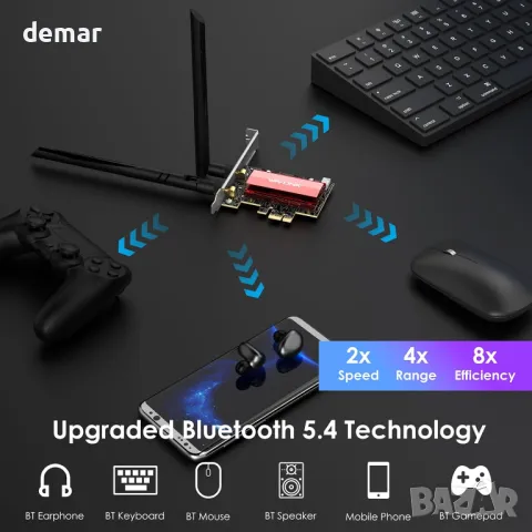 WAVLINK WiFi 7 PCIe мрежова карта BE8800, трибандов BE200 безжичен адаптер с Bluetooth 5.4, снимка 4 - Мрежови адаптери - 47449679