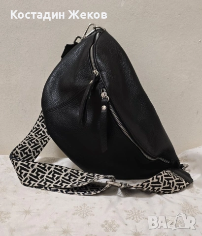 Дамска оригинална италианска чанта от естествена кожа тип „банан“ ., снимка 2 - Чанти - 53827591