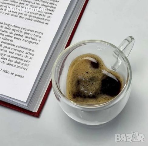 Двустенна стъклена термо чаша във формата на сърце☕❤️, снимка 4 - Чаши - 46718060