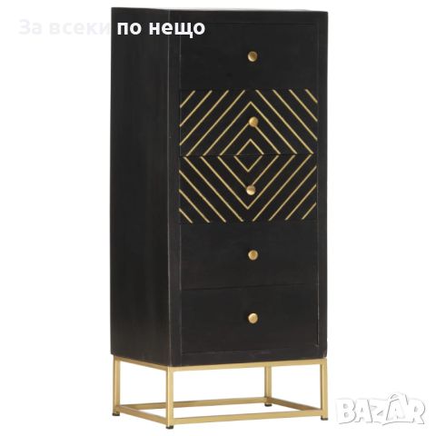 Шкаф с чекмеджета, черно и златисто, 45x30x105 см, манго масив, снимка 7 - Шкафове - 45496109