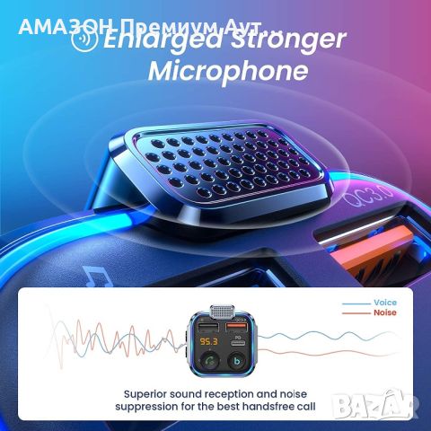 Bluetooth FM авто трансмитер/адаптер/42W PD+QC3.0/7 цвята LED подсветка/безжично повикване, снимка 6 - Аксесоари и консумативи - 46037420