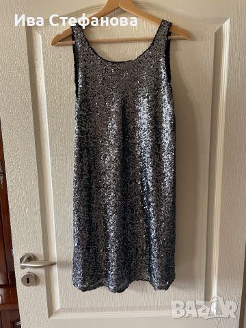 🤩 wowБлестяща къса нова парти коктейлна официална рокля сребърни пайети , сребро, снимка 5 - Рокли - 45873993