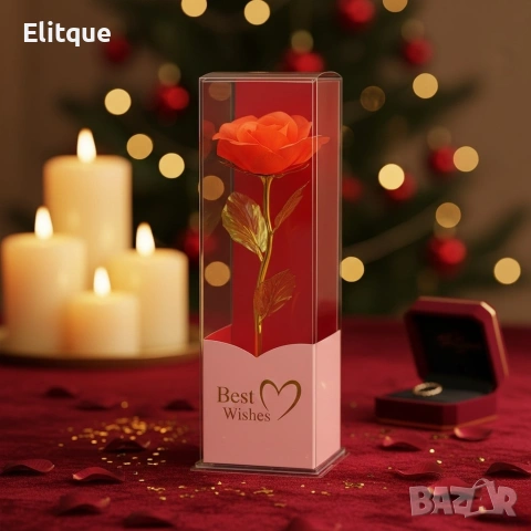 Декоративна цветна роза „Best Wishes“ със златно стъбло, снимка 3 - Декорация за дома - 53074270