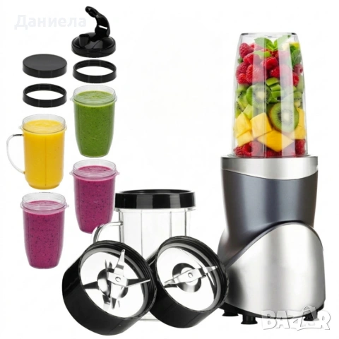 Мощен блендер за смутита с пълен комплект чаши и бутилки - BPA Free, импулсен режим