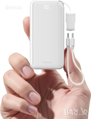 Външна батерия iWALK, ултра малка 10 000 mAh 30 W PD, USB C вход и изход, със стойка, снимка 2 - Външни батерии - 52444866