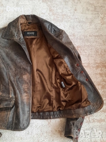 Дамско кафяво кожено яке. Винтидж , снимка 7 - Якета - 53842802