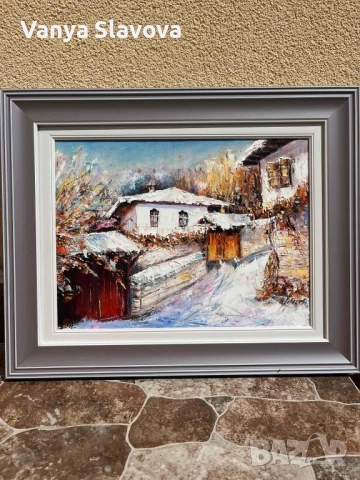 Маслена картина “Първи сняг в Боженци”, снимка 3 - Картини - 54100508