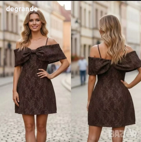 Дамска рокля с голама Панделка на раменете 