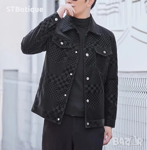 🧥✨ МЪЖКО ПАЛТО С КАРИРАН ДЕСЕН ОТ ИЗКУСТВЕНА КОЖА – STBOUTIQUE ✨🧥, снимка 4 - Якета - 52135208