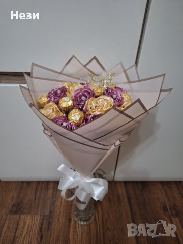 Букети с рози и бонбони., снимка 3 - Декорация за дома - 45749390
