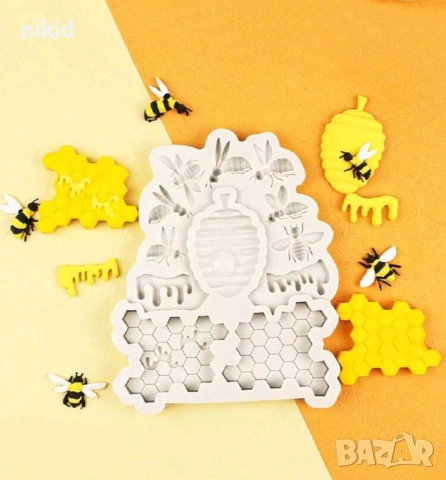 Пчела мед кошер медена пита силиконов молд форма фондан шоколад декор гипс, снимка 2 - Форми - 51585835