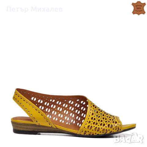 Сладурски сандалки в жълто, естествена кожа, снимка 3 - Сандали - 46101893