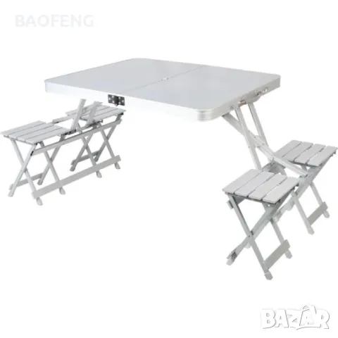 § Нови от ВНОСИТЕЛ Алуминиева сгъваема маса с 4 стола за пикник ,85x67x67 см тип куфар, снимка 13 - Маси - 50102159