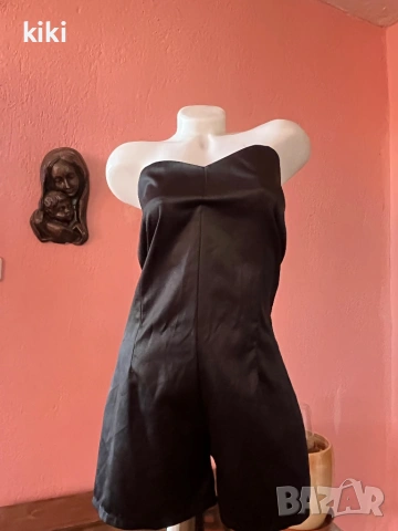 S-M къс, черен, сатенен гащеризон