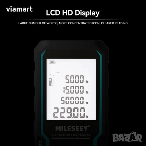 Лазерна ролетка MILESEEY S6 – до 40 м, LCD дисплей, площ, обем и косвени разстояния, снимка 6 - Измервателни инструменти - 50751987