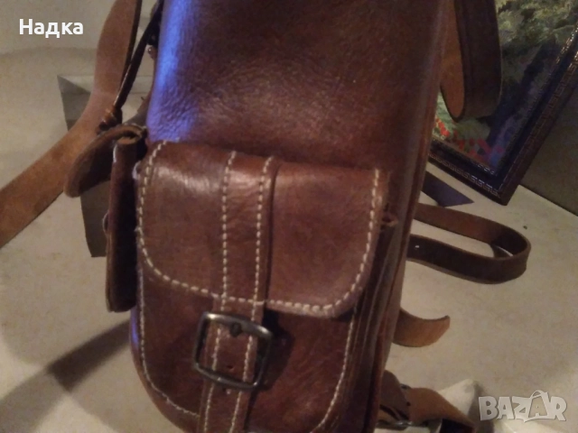 Винтидж раница от естествена 100%телешка кожа в кафяво, снимка 5 - Раници - 52817941