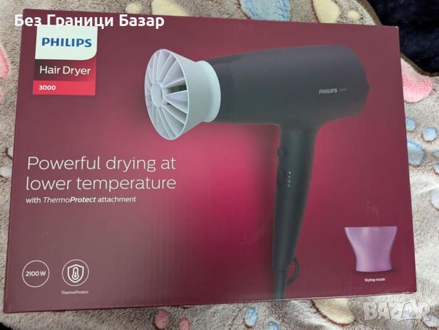 Нов Сешоар Philips 3000 с ThermoProtect, студен въздух и накрайник - 2100W, снимка 8 - Сешоари - 46773243