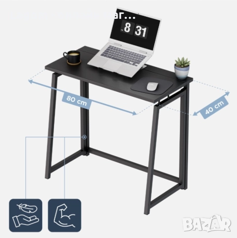 Сгъваемо бюро за компютър Ruhhy 26117 Черен, стил Лофт, снимка 7 - Бюра - 52562806