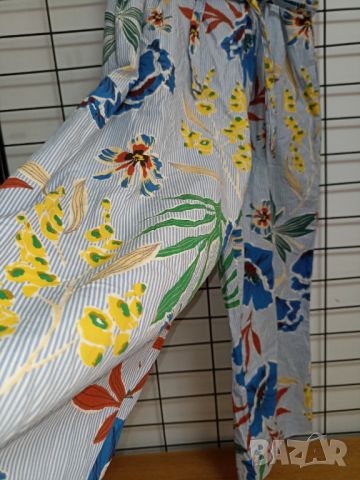 Zara S- Памучен  лек комфортен панталон с флорален принт  и висока талия , снимка 6 - Панталони - 46304784