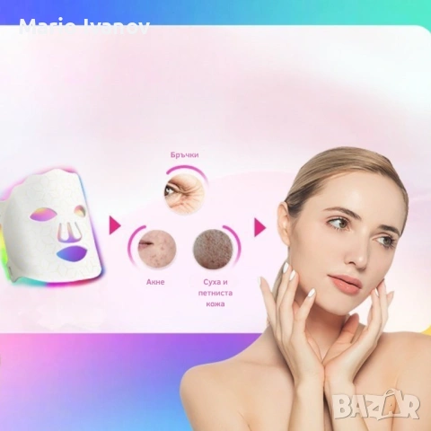 LED Маска за лице със 7 светлинни режима – Домашна фототерапия за по-чиста и спокойна кожа, снимка 8 - Други - 53401376