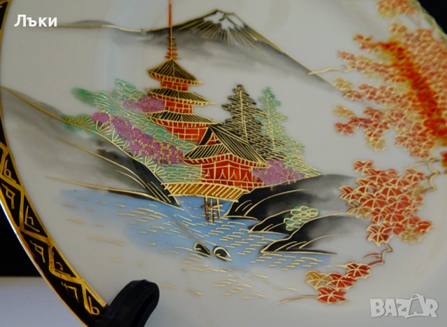 Чиния японски порцелан Satsuma Kazan 20 см.,злато. , снимка 2 - Антикварни и старинни предмети - 54151535