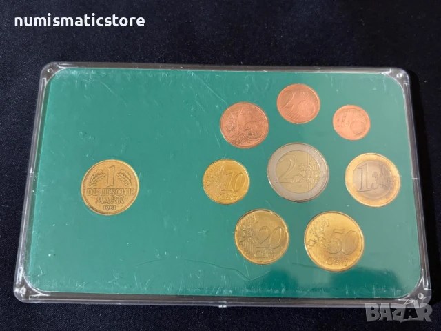 Германия 2002 F - Евро сет от 1 цент до 2 евро + 1 дойче марка 1981 UNC, снимка 3 - Нумизматика и бонистика - 51392558