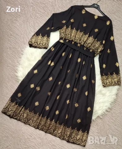 РАЗКОШНА черна рокля със златиста щампа 2ХЛ/3ХЛ размер , снимка 14 - Рокли - 50175291