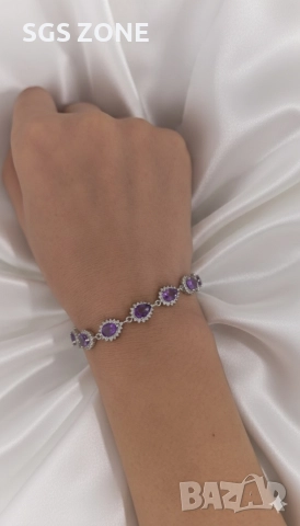 сребърна гривна с естествен аметист, снимка 5 - Гривни - 52696445