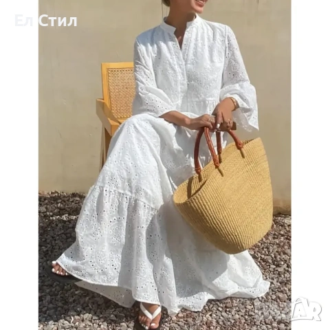 Дълга рокля от английска дантела с дълъг ръкав, снимка 5 - Рокли - 53915532