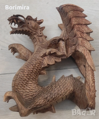 Дървен крилат дракон, снимка 4 - Декорация за дома - 53129699
