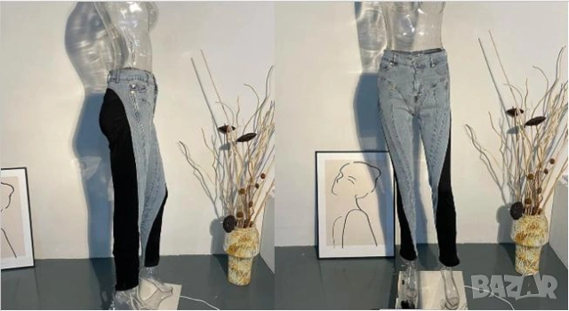 Модни Дамски Джинси Оригинални Корейски Дънки Висока Талия Пачуърк Вталени Разтегаем Модел на MUGLER