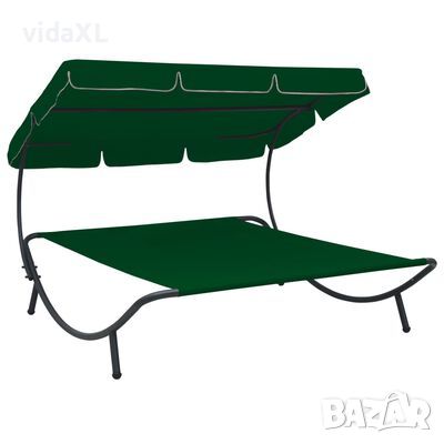 vidaXL Лаундж легло на открито с навес, зелено（SKU:313526