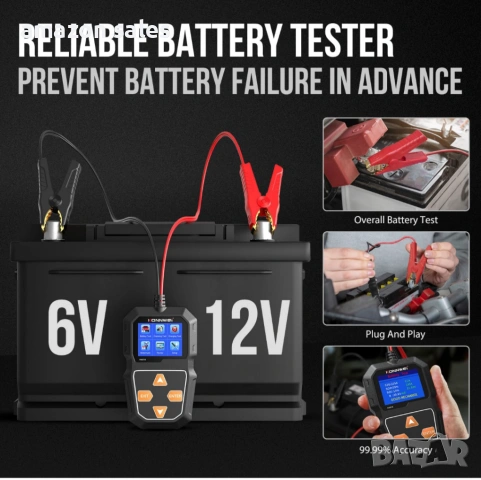 KONNWEI KW218 6V 12V тестер за акумулатори 100-2000CCA,анализатор на акумулатори,тестер за зарежданe, снимка 2 - Аксесоари и консумативи - 54160988