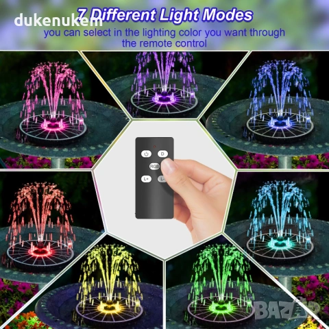 Соларен фонтан SZMP 6W с дистанционно управление – LED, 4000mAh, снимка 2 - Друга електроника - 53240052