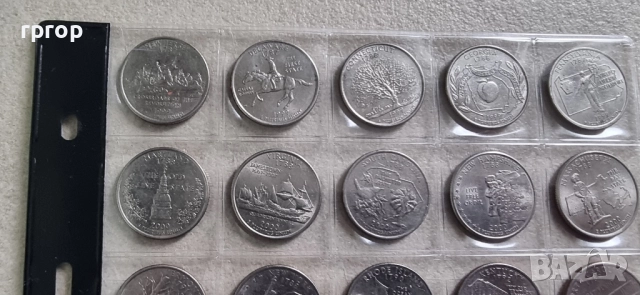 САЩ. 1/4 Американски долари . Quarter . 50 бройки . Пълен комплект. 50 щата., снимка 2 - Нумизматика и бонистика - 46545190