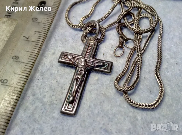 РАЗПЯТИЕ СРЕБЪРЕН КРЪСТ МАРКОВО ЛАКИРАНО СРЕБРО 925 със СРЕБЪРНА ВЕРИЖКА РЪЧНА РЕТРО ПЛЕТКА 25160, снимка 10 - Колиета, медальони, синджири - 50073170