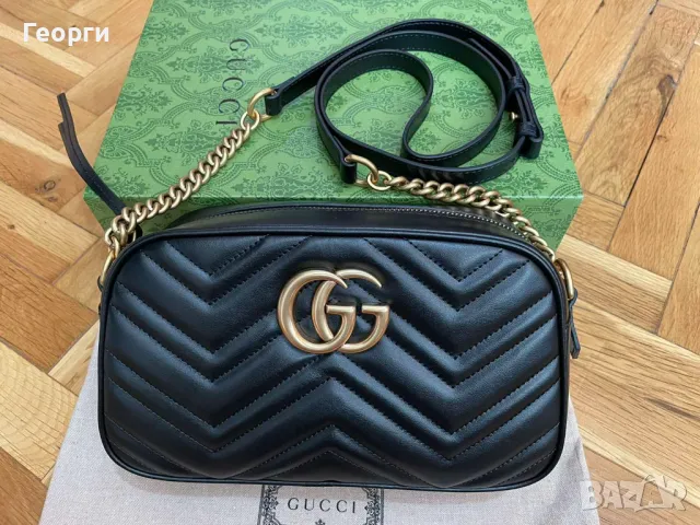 Дамска Чанта Гучи Marmont черна Кожа Автентична Злато Лого ГГ Gucci GG, снимка 2 - Чанти - 46929766