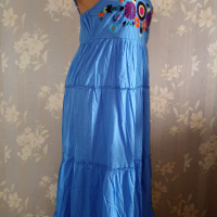 Индийска дълга памучна рокля на волани с бродерия L, снимка 2 - Рокли - 44955002