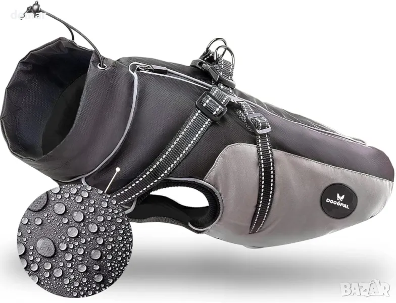 Дъждобран за кучета DOGOPAL с вграден колан - Водоустойчиво палто за кучета (сиво, #5), снимка 1