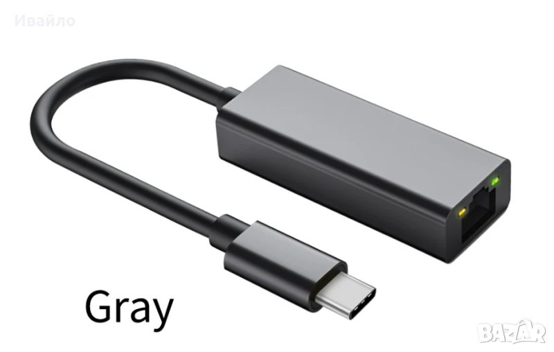 USB-C към RJ45 Адаптер, 1000Mbps Съвместим с Лаптопи, Телефони и Таблети, снимка 1