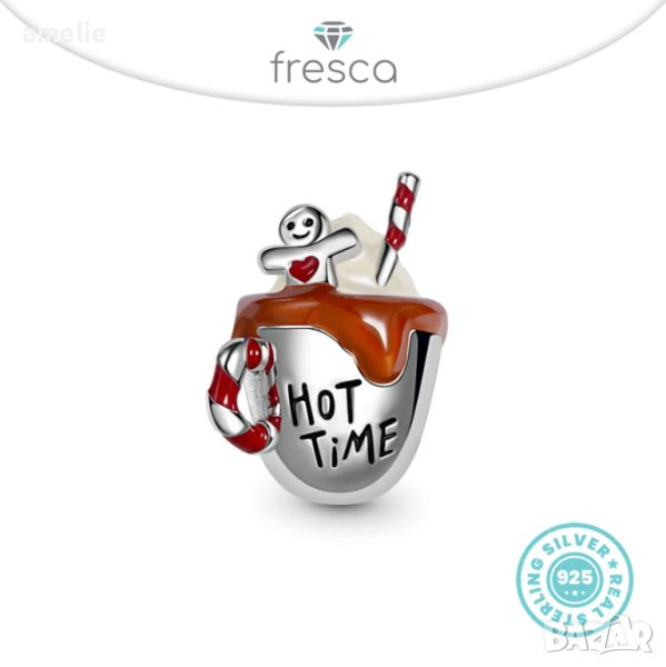 Талисман Fresca по модел тип Пандора сребро 925 Pandora Hot Chocolate Time Charm. Колекция Amélie, снимка 1
