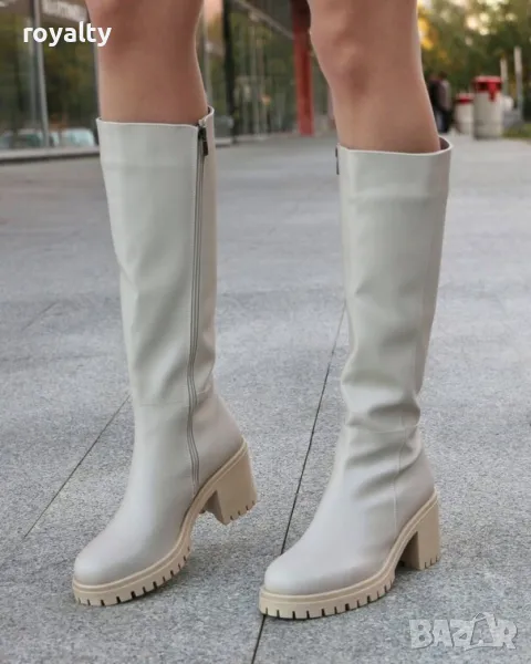 Ботуши на ток - бежова кожа, снимка 1