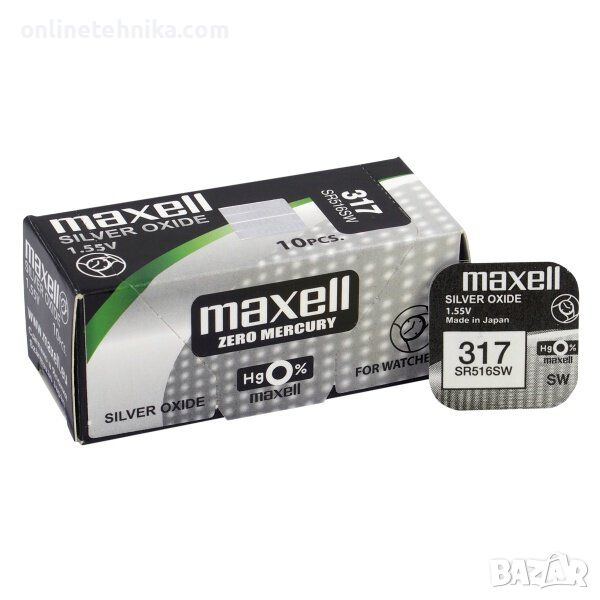 Сребърна батерия Maxell 317, SR516SW, снимка 1