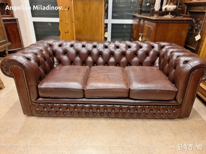 Диван тройка CHESTERFIELD естествена кожа , снимка 1