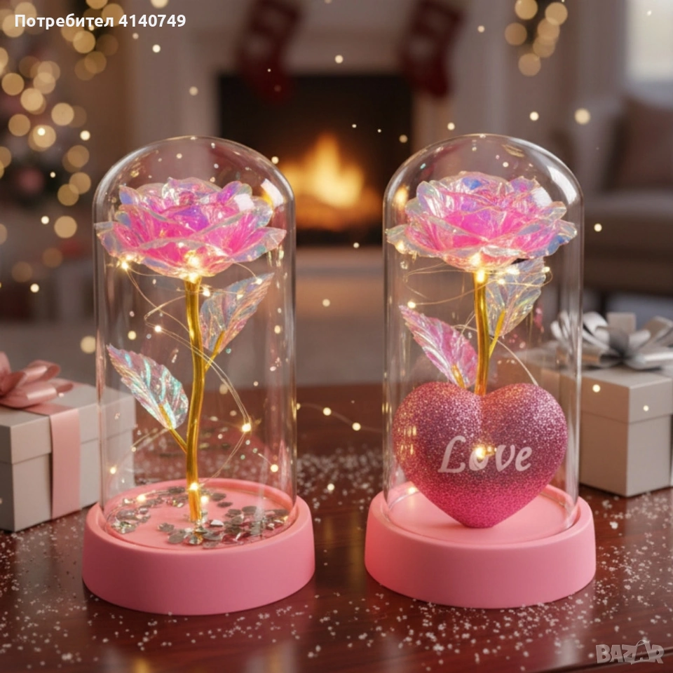 Светеща декоративна роза в купол - Светлина, романтика и любов, снимка 1