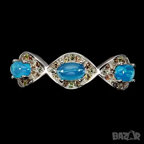 925 сребърен пръстен със сини опали подходящ за подарък, снимка 1