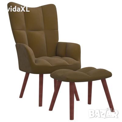 vidaXL Релакс стол с табуретка, кафяв, кадифе(SKU:328070, снимка 1