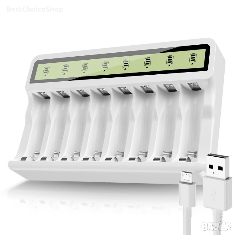 Зарядно устройство за 8 батерии Powerowl, Fast Charge с 8 слота за AA/AAA батерии, LCD дисплей, снимка 1