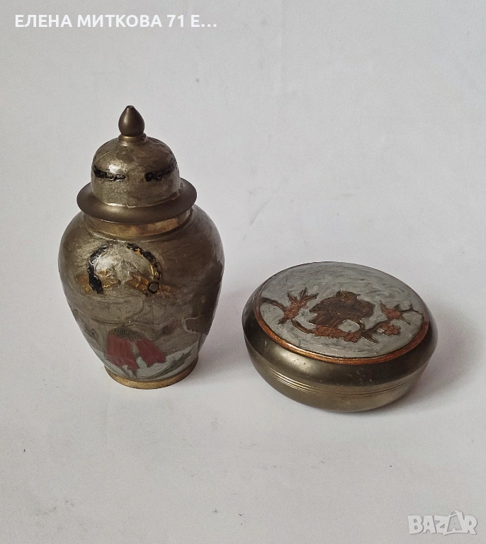 Две изделия от масивен месинг ръчно декорирани в техника емайл, снимка 1