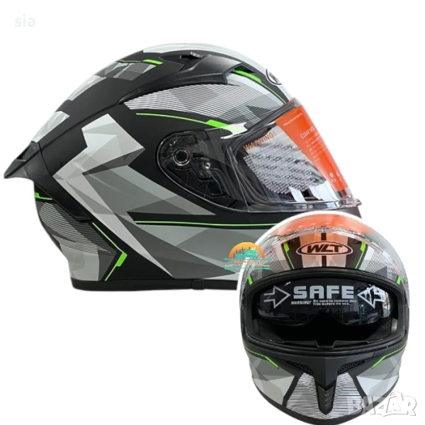 Каска за мотор, Мото шлем, очила и визьор, 4 размера Green, снимка 1